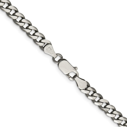 28 Inch Sterling Silver Antiqued 5.7mm Curb Chain Necklace