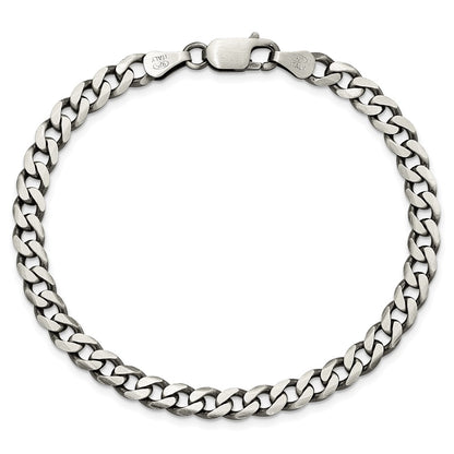 9 Inch Sterling Silver Antiqued 5.7mm Curb Chain Bracelet