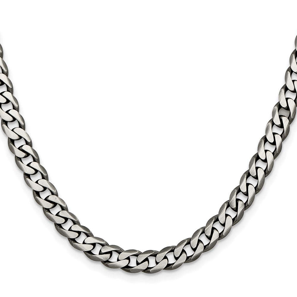 28 Inch Sterling Silver Antiqued 6.5mm Curb Chain Necklace