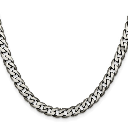 28 Inch Sterling Silver Antiqued 6.5mm Curb Chain Necklace