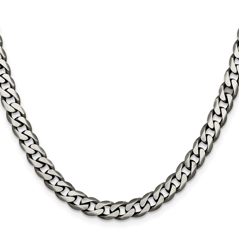 28 Inch Sterling Silver Antiqued 6.5mm Curb Chain Necklace