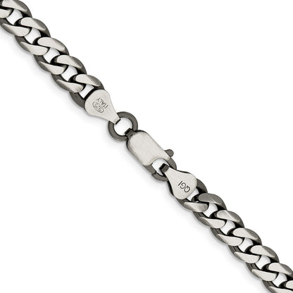 28 Inch Sterling Silver Antiqued 6.5mm Curb Chain Necklace