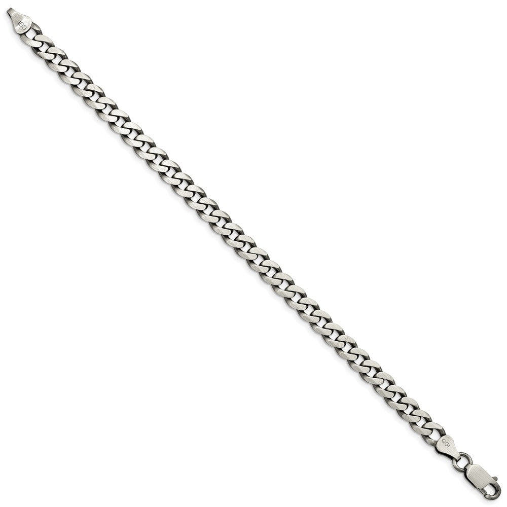 9 Inch Sterling Silver Antiqued 6.5mm Curb Chain Bracelet