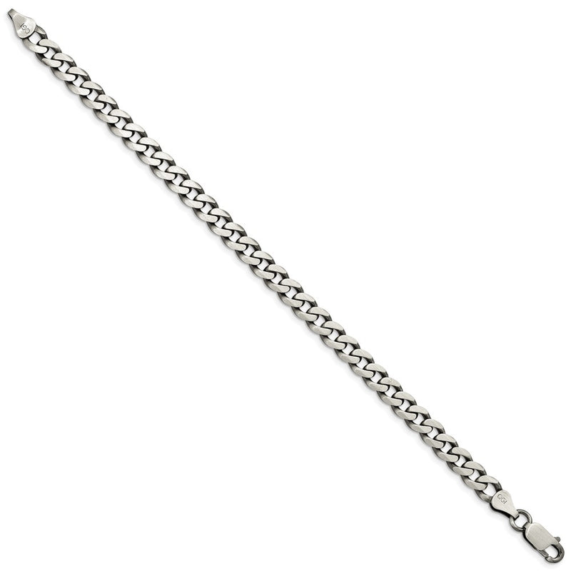 9 Inch Sterling Silver Antiqued 6.5mm Curb Chain Bracelet