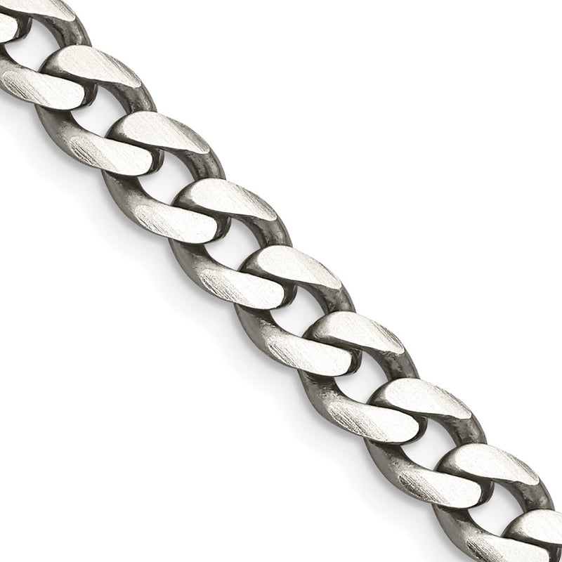 28 Inch Sterling Silver Antiqued 6.5mm Curb Chain Necklace