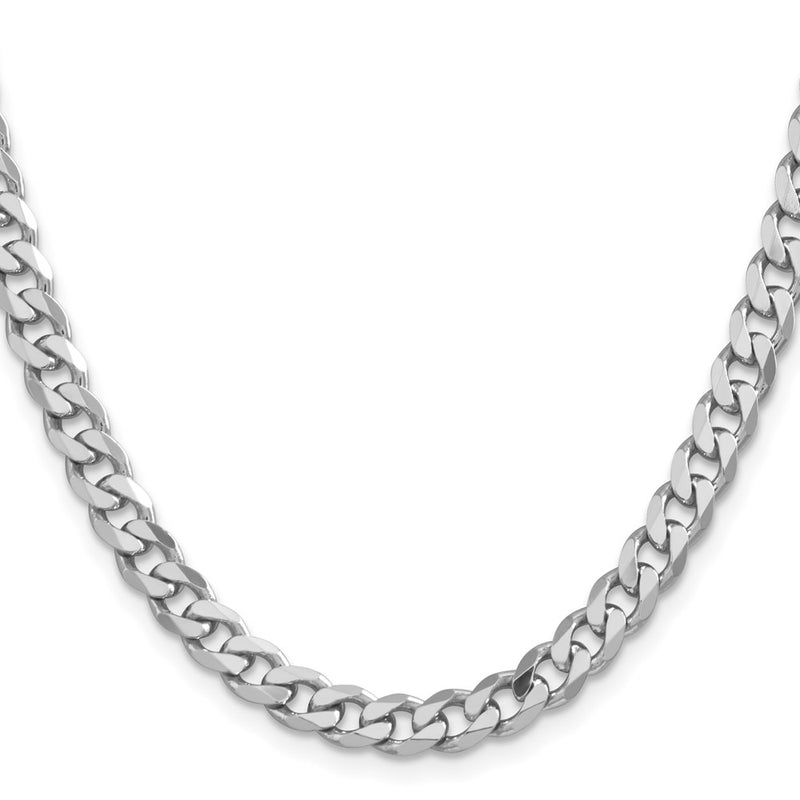 28 Inch Sterling Silver Rhodium-Plated 6.5mm Curb Chain Necklace