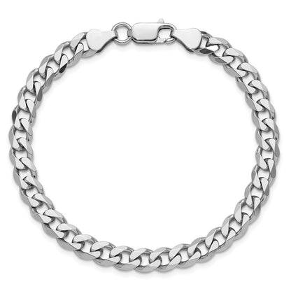 9 Inch Sterling Silver Rhodium-Plated 6.5mm Curb Chain Bracelet