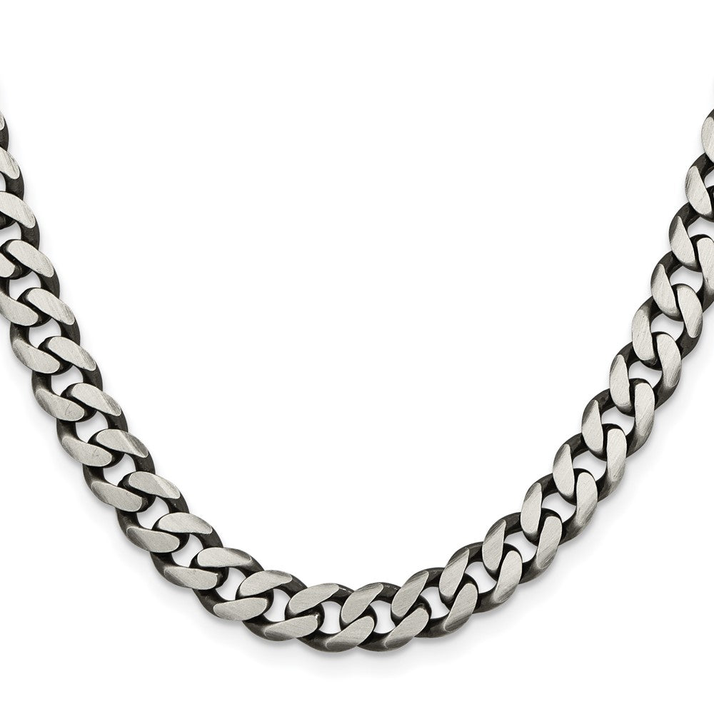28 Inch Sterling Silver Antiqued 7.5mm Curb Chain Necklace