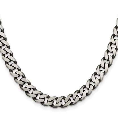 28 Inch Sterling Silver Antiqued 7.5mm Curb Chain Necklace