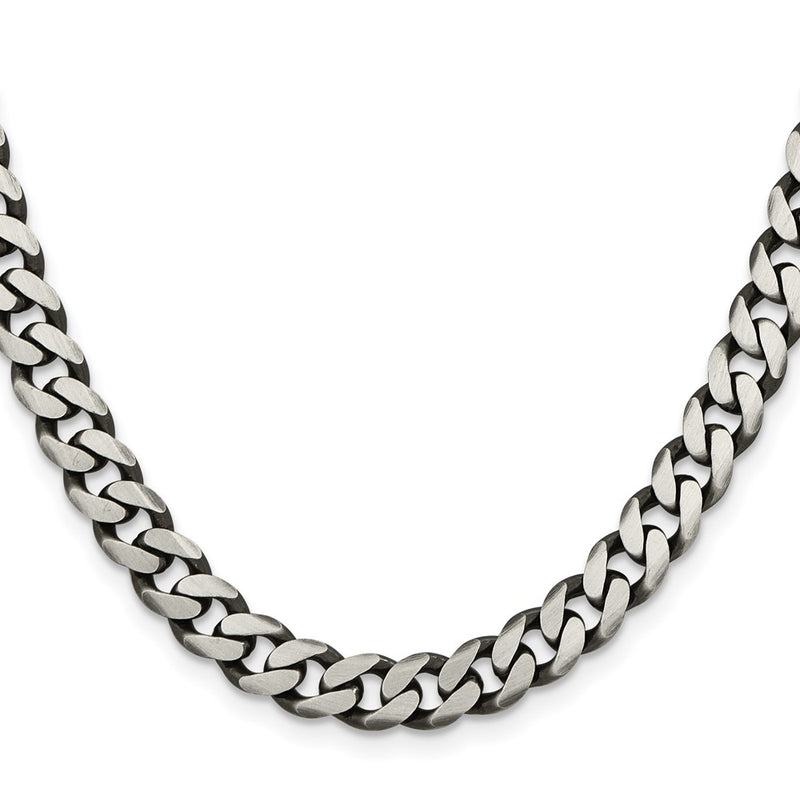 28 Inch Sterling Silver Antiqued 7.5mm Curb Chain Necklace