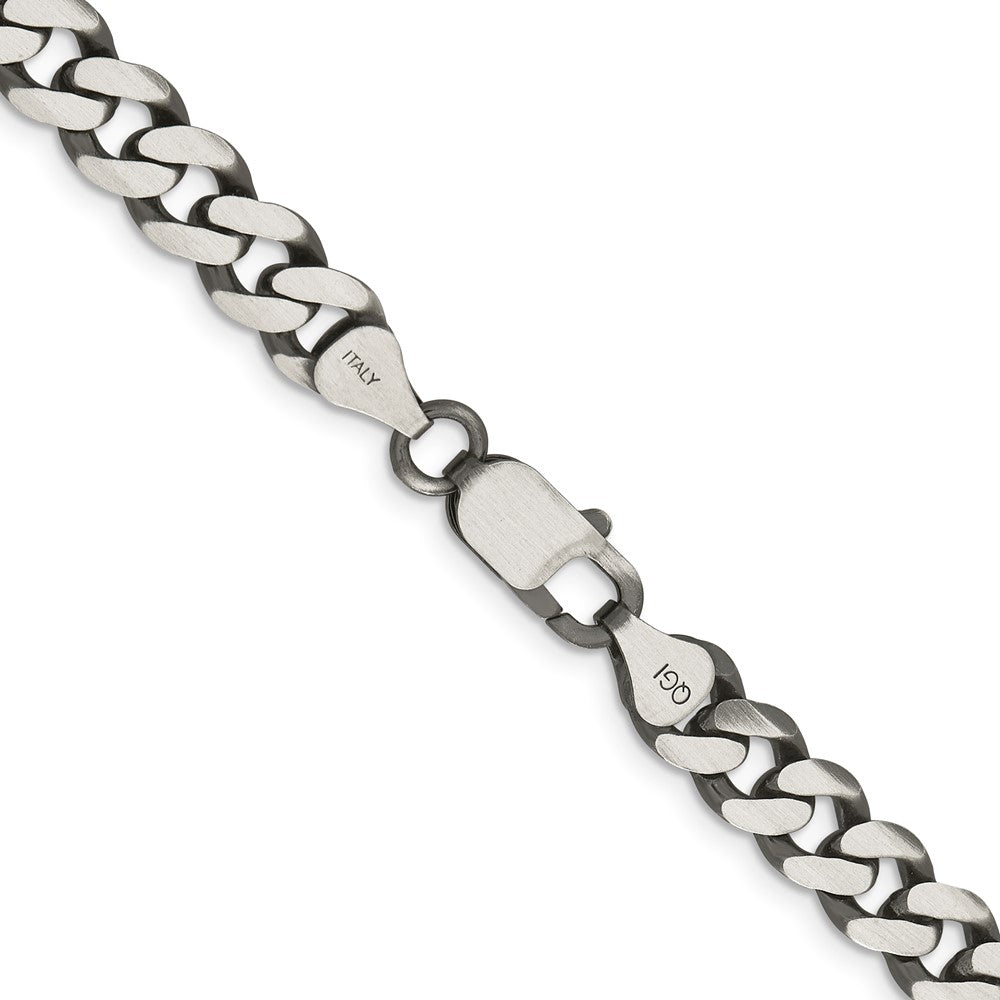 28 Inch Sterling Silver Antiqued 7.5mm Curb Chain Necklace