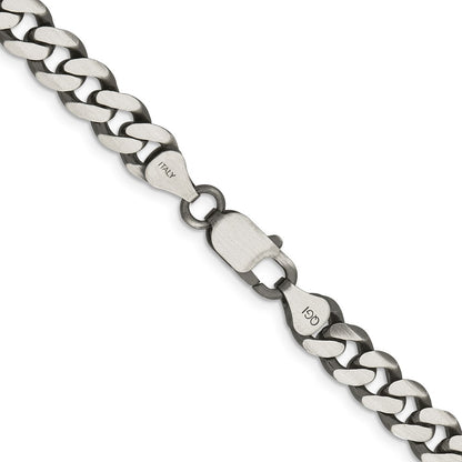 28 Inch Sterling Silver Antiqued 7.5mm Curb Chain Necklace