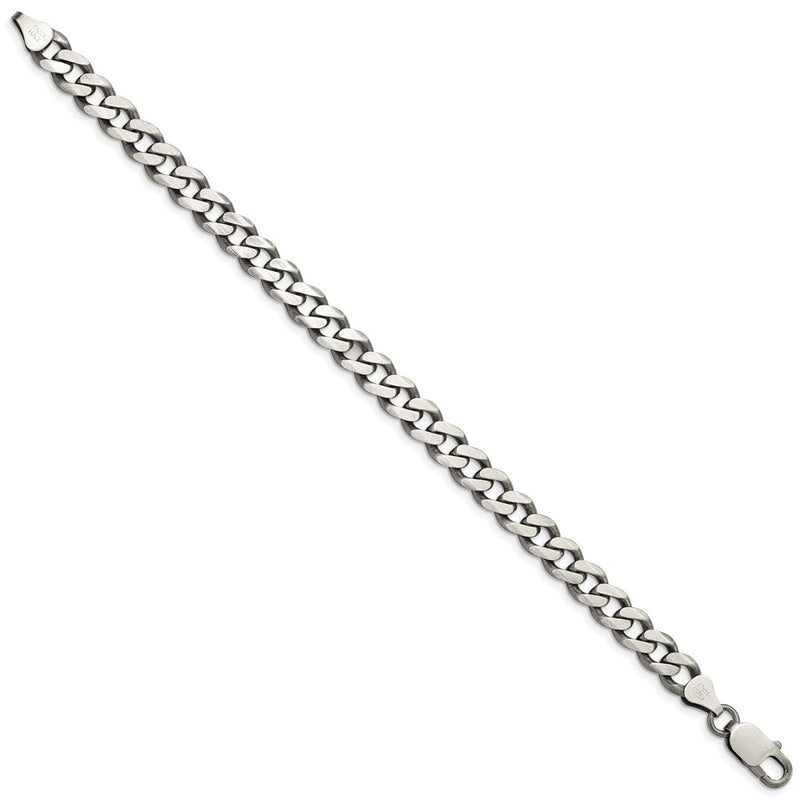 8 Inch Sterling Silver Antiqued 7.5mm Curb Chain Bracelet