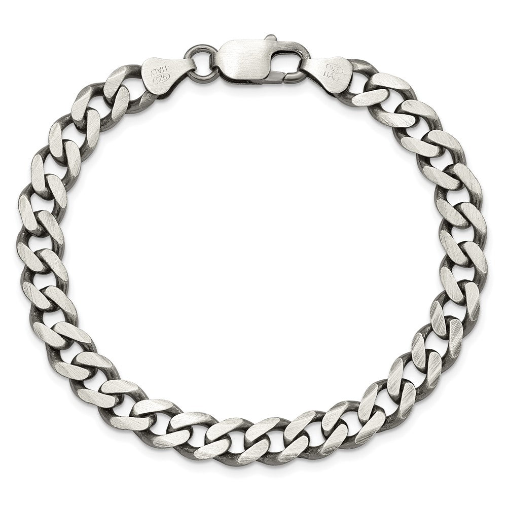 9 Inch Sterling Silver Antiqued 7.5mm Curb Chain Bracelet