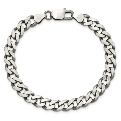 9 Inch Sterling Silver Antiqued 7.5mm Curb Chain Bracelet