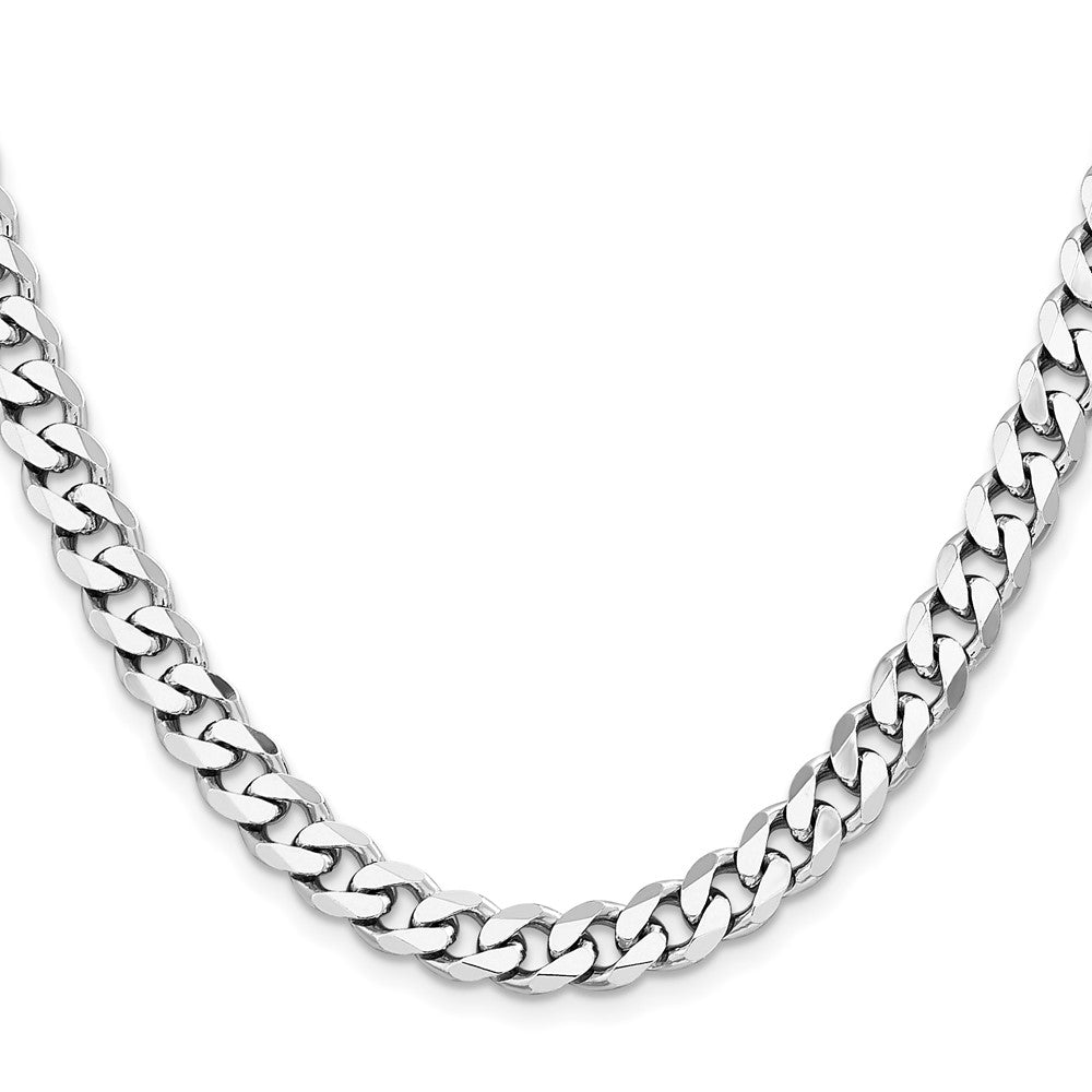 28 Inch Sterling Silver Rhodium-Plated 7.5mm Curb Chain Necklace