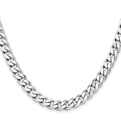 28 Inch Sterling Silver Rhodium-Plated 7.5mm Curb Chain Necklace