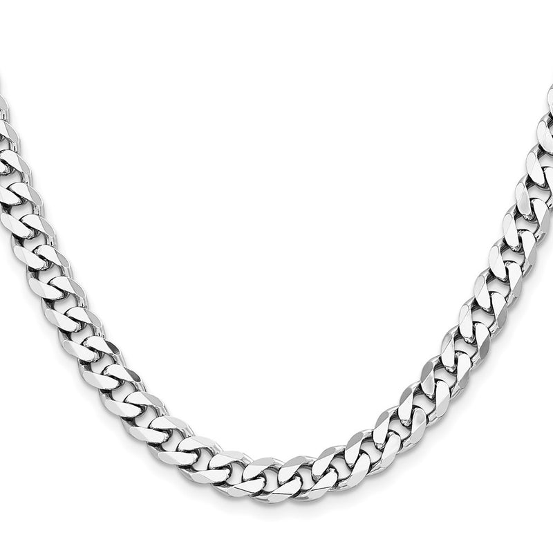 28 Inch Sterling Silver Rhodium-Plated 7.5mm Curb Chain Necklace