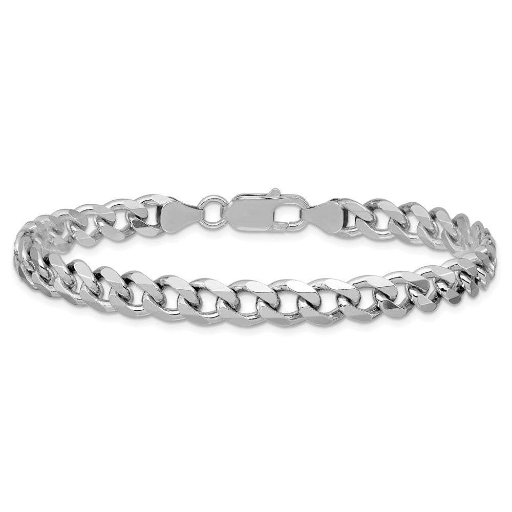 9 Inch Sterling Silver Rhodium-Plated 7.5mm Curb Chain Bracelet