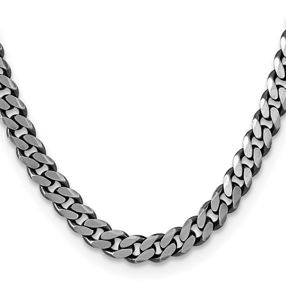 26 Inch Sterling Silver Antiqued 8.3mm Curb Chain Necklace