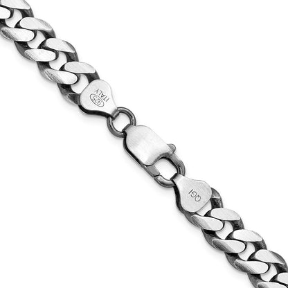 26 Inch Sterling Silver Antiqued 8.3mm Curb Chain Necklace
