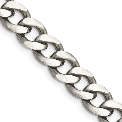 26 Inch Sterling Silver Antiqued 8.3mm Curb Chain Necklace