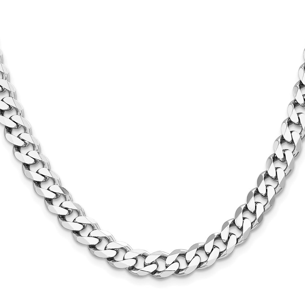 28 Inch Sterling Silver Rhodium-Plated 8.3mm Curb Chain Necklace