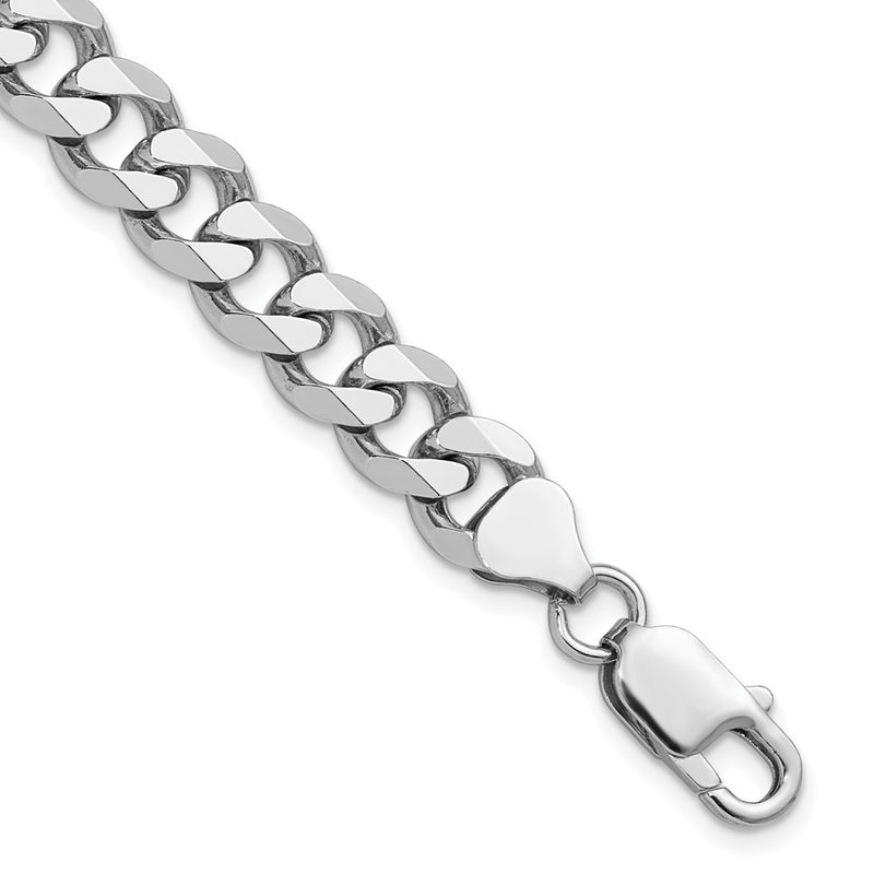 9 Inch Sterling Silver Rhodium-Plated 8.3mm Curb Chain Bracelet