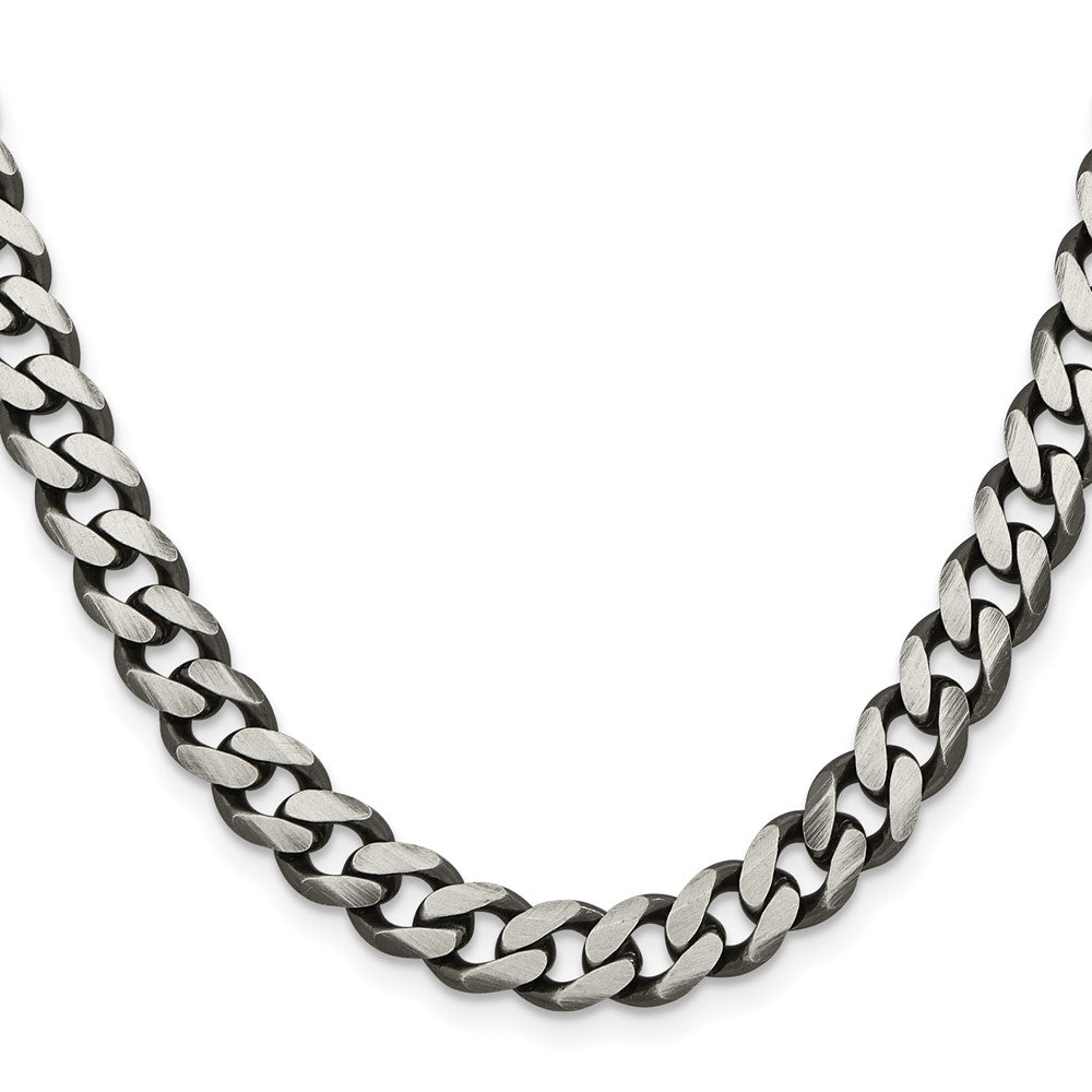 28 Inch Sterling Silver Antiqued 9.3mm Curb Chain Necklace