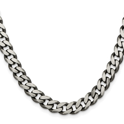28 Inch Sterling Silver Antiqued 9.3mm Curb Chain Necklace