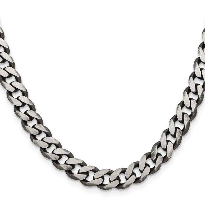 28 Inch Sterling Silver Antiqued 9.3mm Curb Chain Necklace