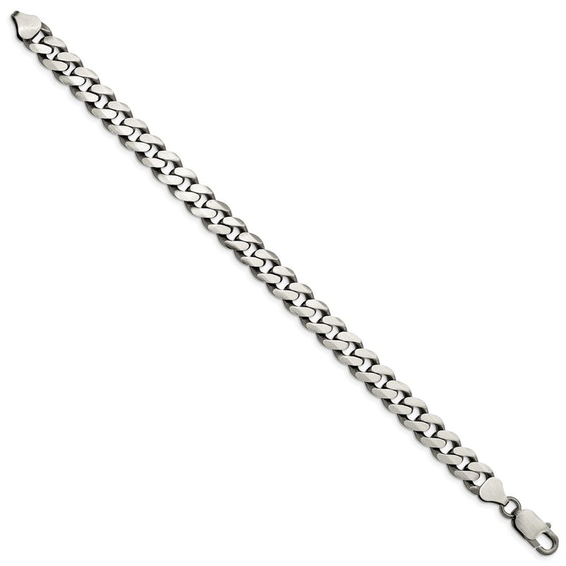 9 Inch Sterling Silver Antiqued 9.3mm Curb Chain Bracelet