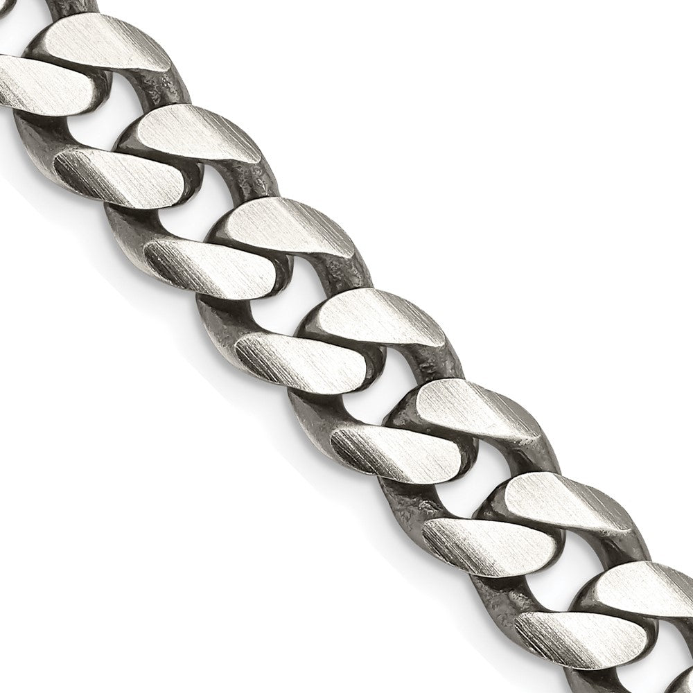 28 Inch Sterling Silver Antiqued 9.3mm Curb Chain Necklace