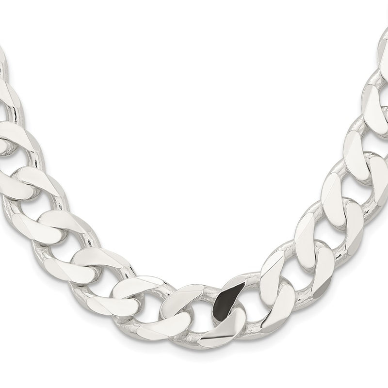 28 Inch Sterling Silver 14.5mm Curb Chain Necklace