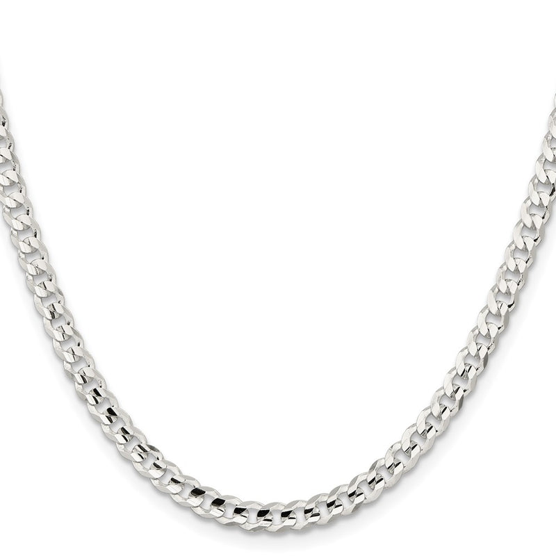 26 Inch Sterling Silver 4.5mm Concave Beveled Curb Chain Necklace