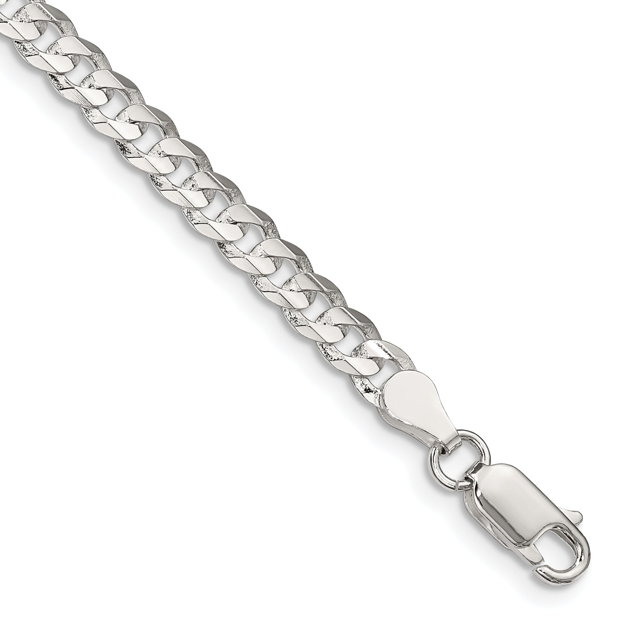 7 Inch Sterling Silver 4.5mm Concave Beveled Curb Chain Bracelet
