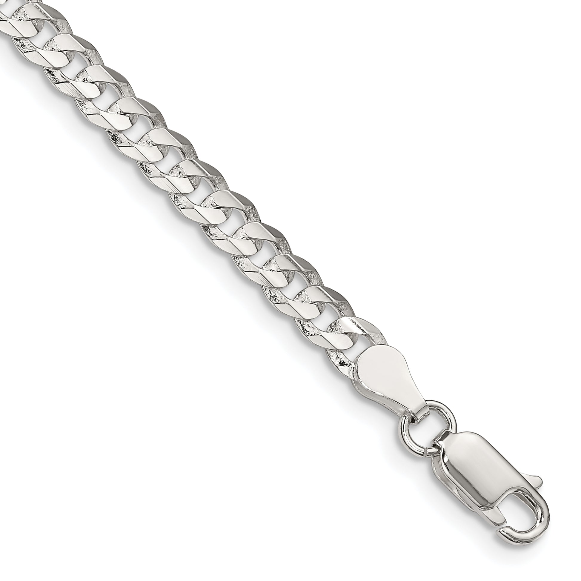 7 Inch Sterling Silver 4.5mm Concave Beveled Curb Chain Bracelet