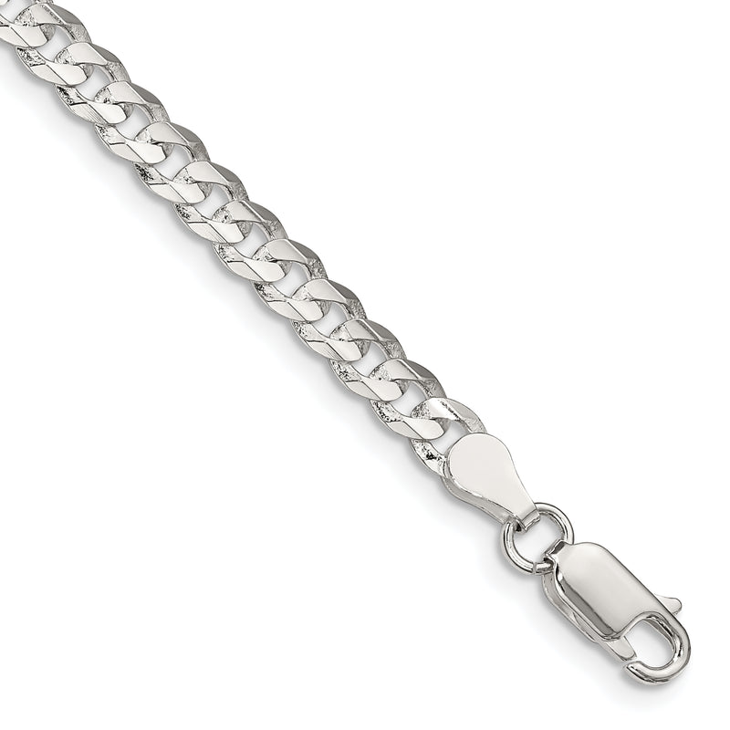 7 Inch Sterling Silver 4.5mm Concave Beveled Curb Chain Bracelet
