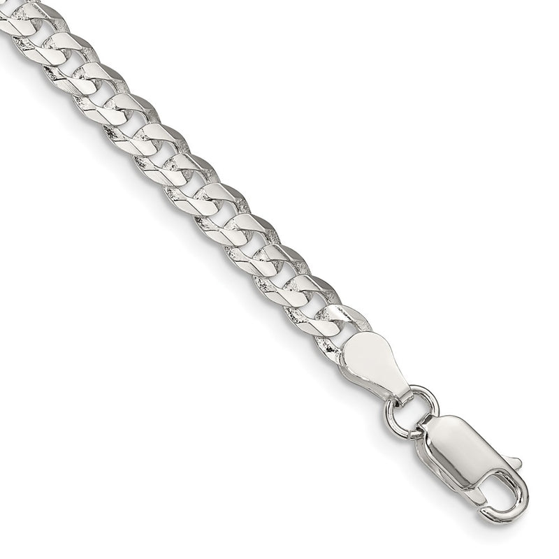 8 Inch Sterling Silver 4.5mm Concave Beveled Curb Chain Bracelet