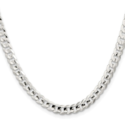 22 Inch Sterling Silver 5.65mm Concave Beveled Curb Chain Necklace