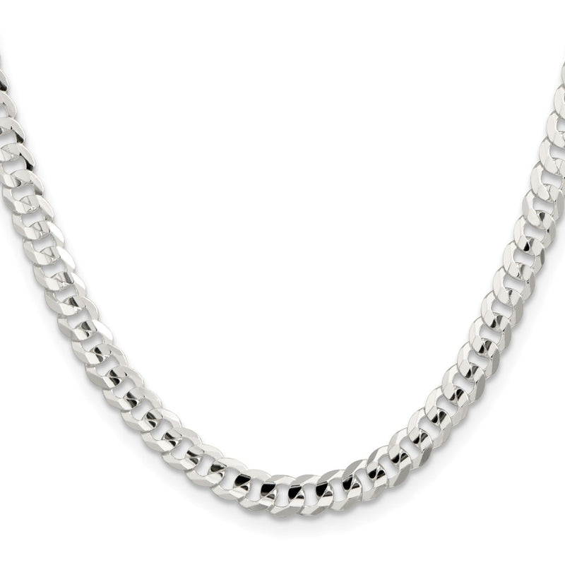 22 Inch Sterling Silver 5.65mm Concave Beveled Curb Chain Necklace