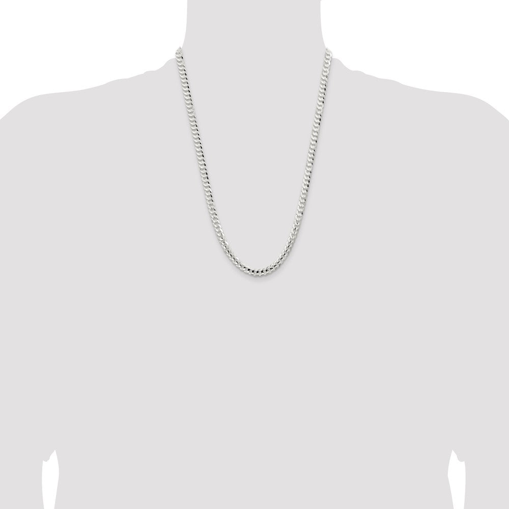 24 Inch Sterling Silver 5.65mm Concave Beveled Curb Chain Necklace