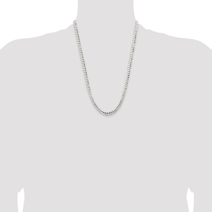 24 Inch Sterling Silver 5.65mm Concave Beveled Curb Chain Necklace