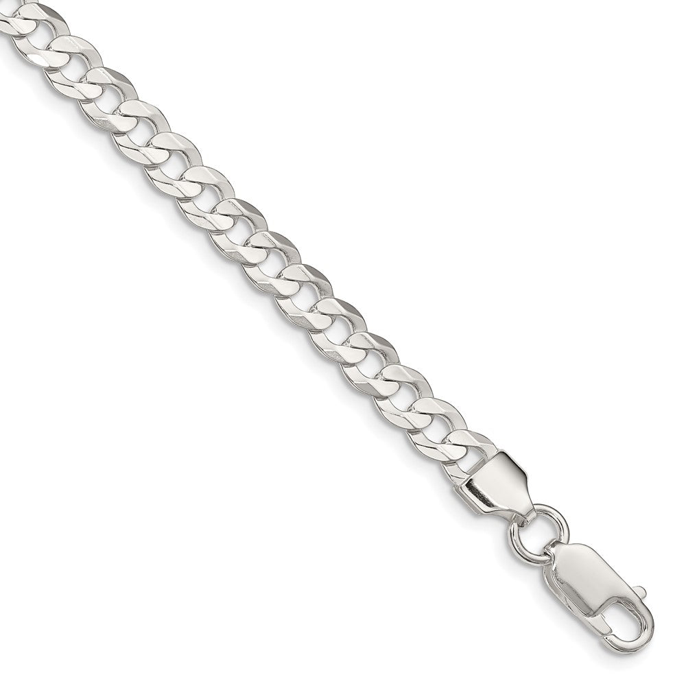 7 Inch Sterling Silver 5.65mm Concave Beveled Curb Chain Bracelet
