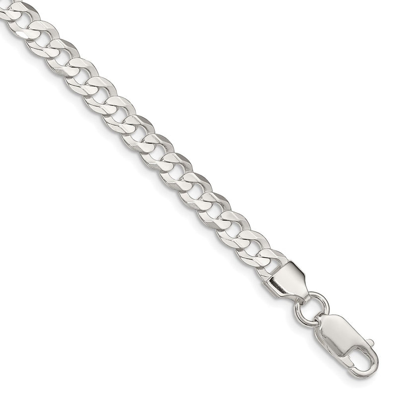 9 Inch Sterling Silver 5.65mm Concave Beveled Curb Chain Bracelet