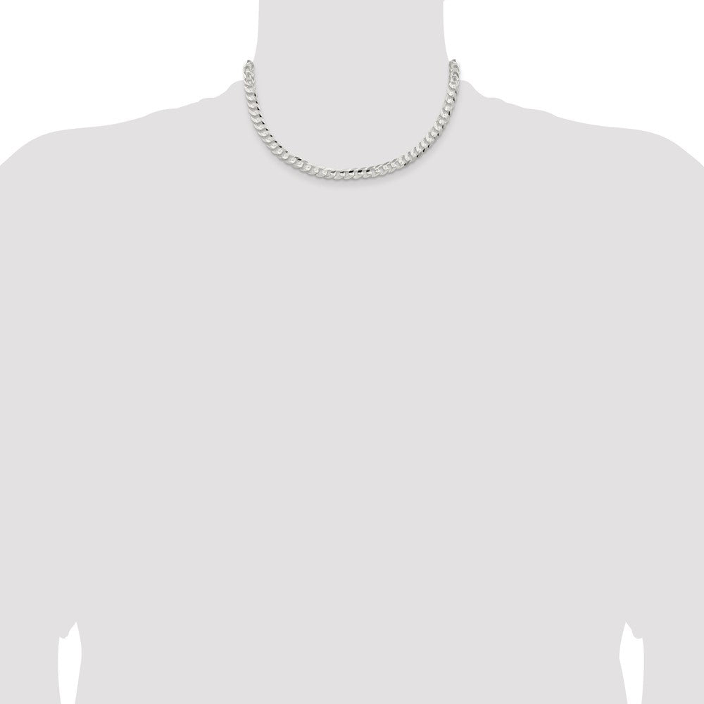 16 Inch Sterling Silver 6.75mm Concave Beveled Curb Chain Necklace