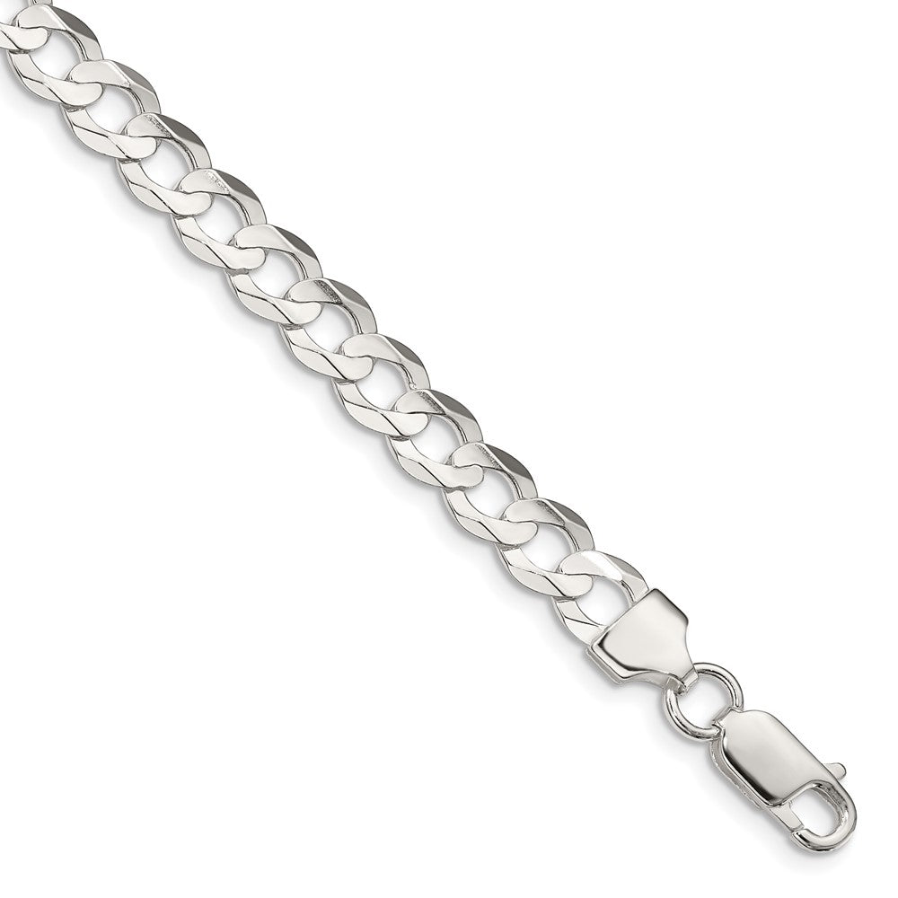 9 Inch Sterling Silver 6.75mm Concave Beveled Curb Chain Bracelet