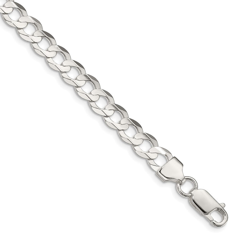 9 Inch Sterling Silver 6.75mm Concave Beveled Curb Chain Bracelet