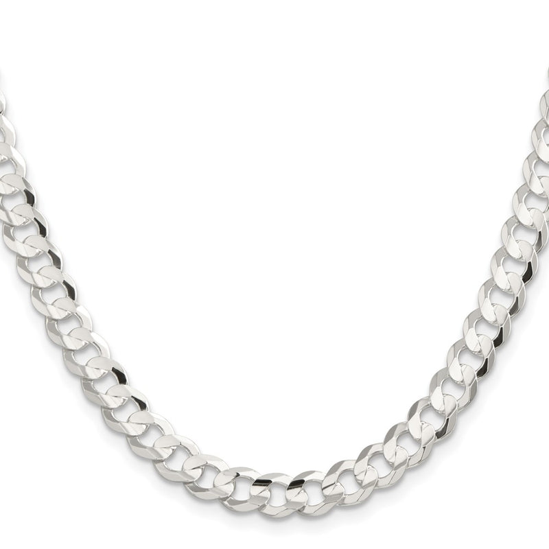 30 Inch Sterling Silver 7.8mm Concave Beveled Curb Chain Necklace