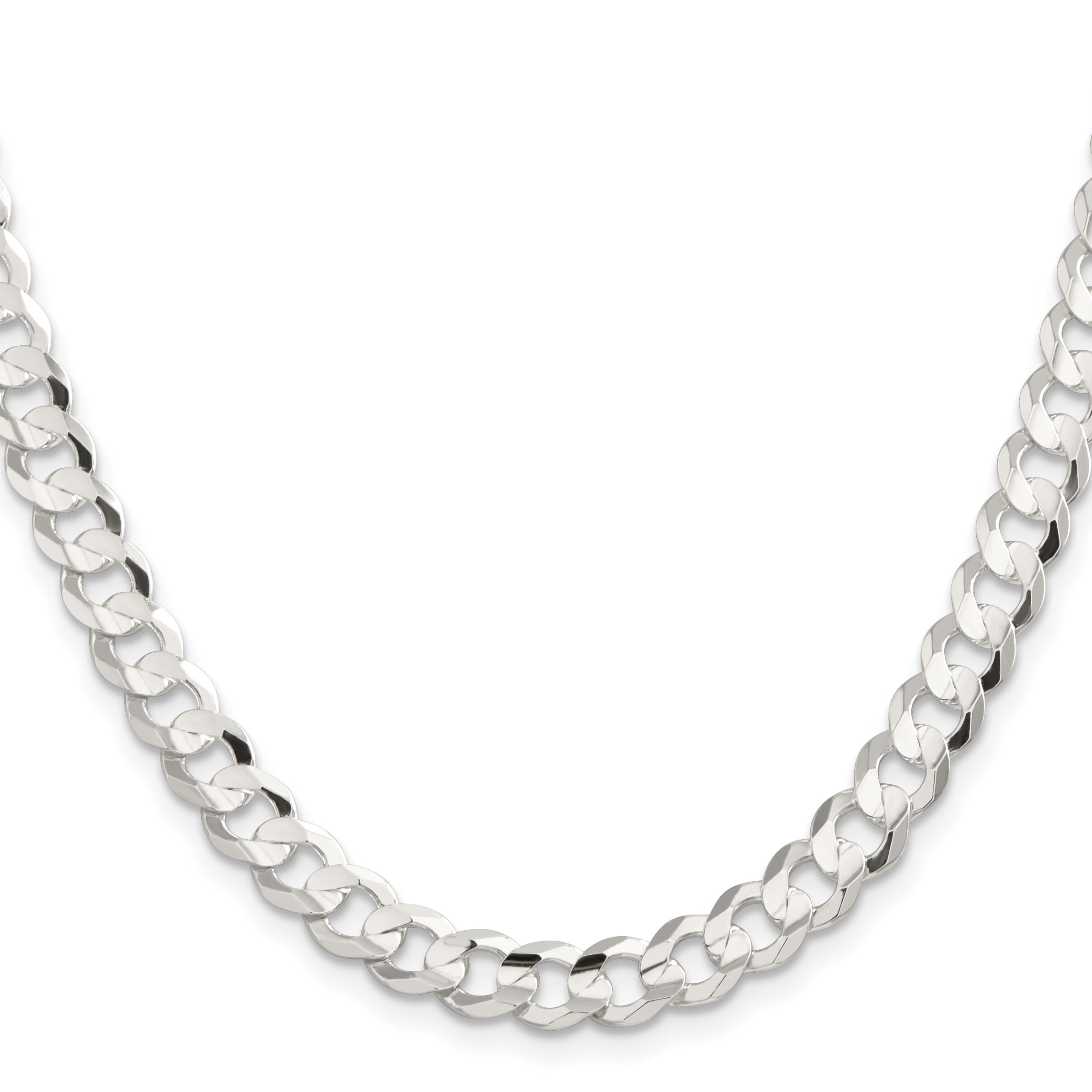 24 Inch Sterling Silver 7.8mm Concave Beveled Curb Chain Necklace